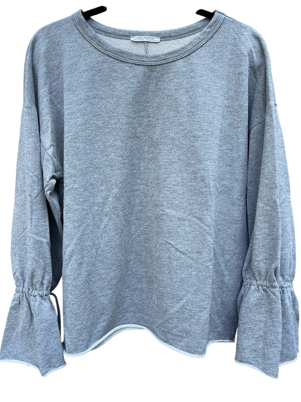 ZARA Trafaluc Oversized Grey Sweatshirt with Drawstring Bell Sleeves Size S